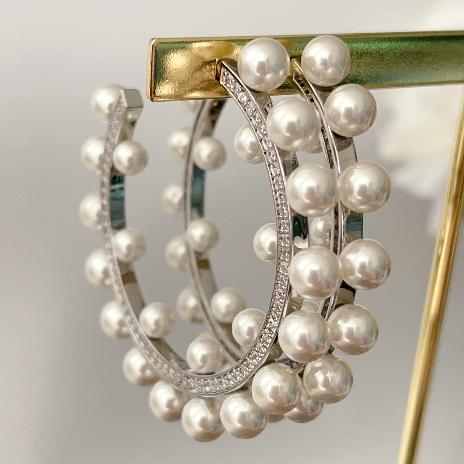 Big pearl statement hoops earrings