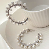 Big pearl statement hoops earrings