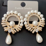 Pave round pearl earrings
