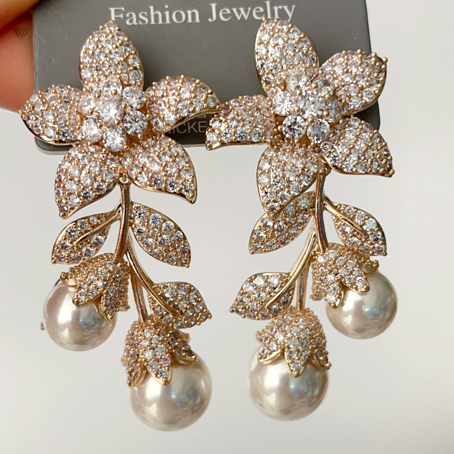 Pave zircon pearl earrings