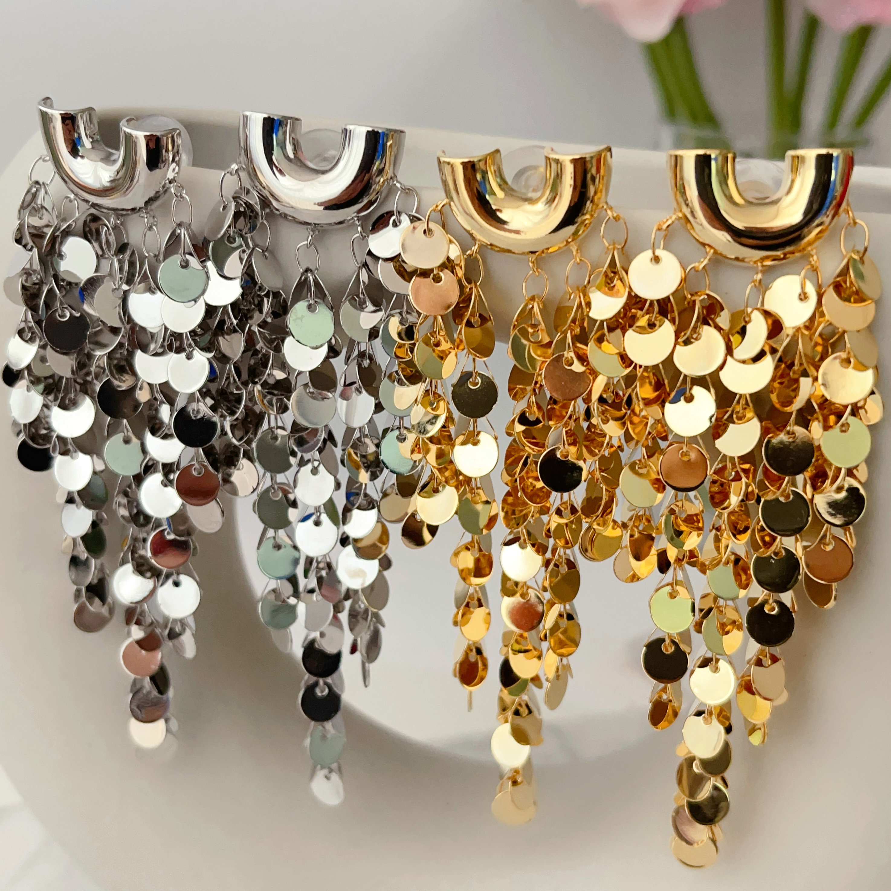 Bling round charm tassel earriings