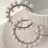 Big pearl statement hoops earrings