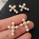 Pearl cross earrings stud