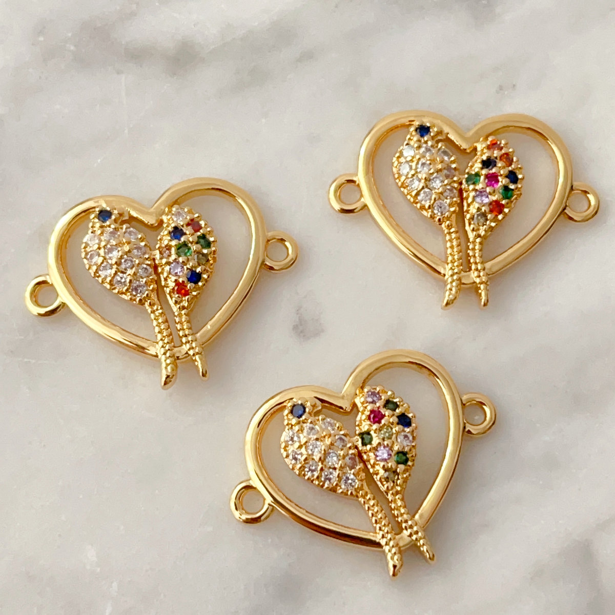 Pave heart bird connector for bracelets
