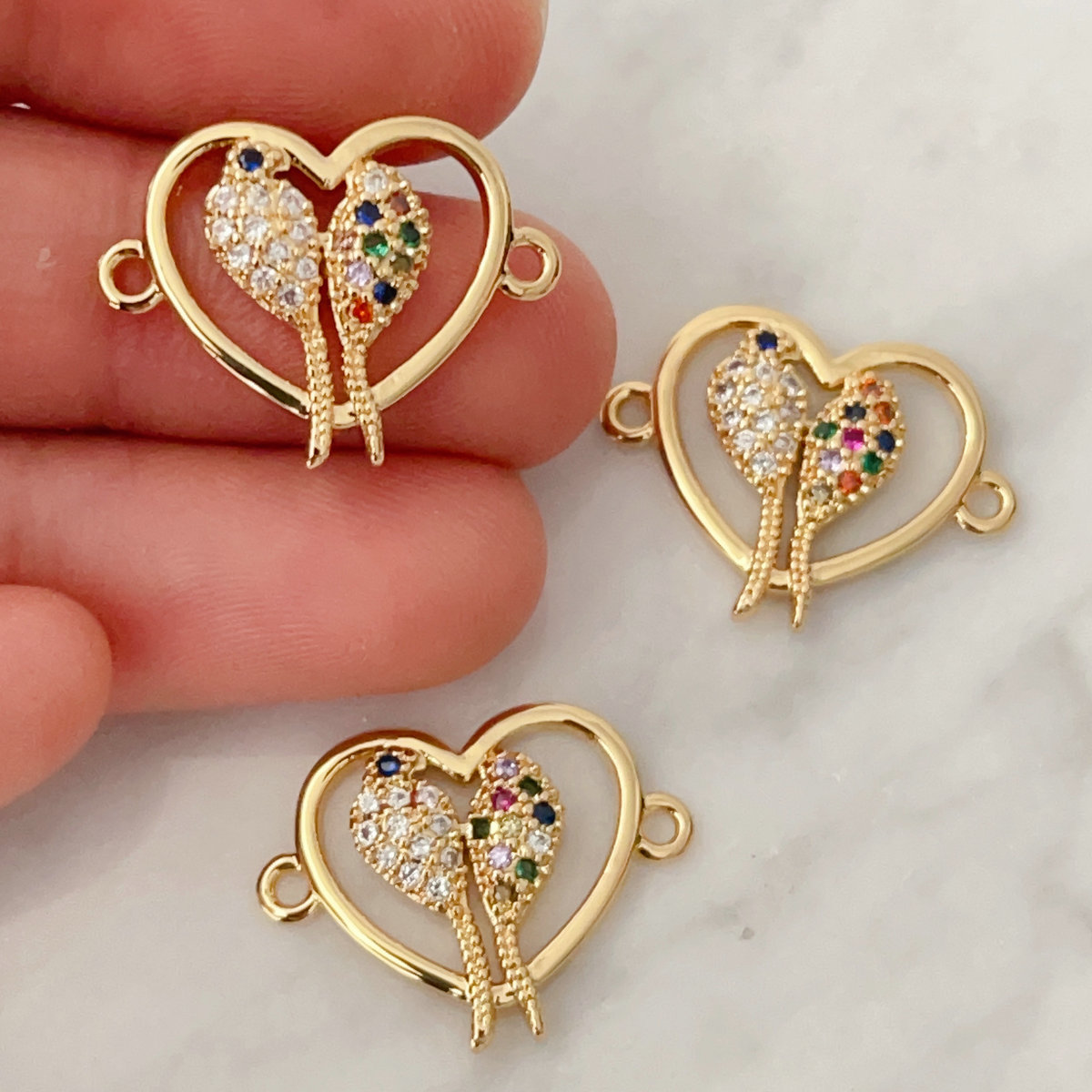 Pave heart bird connector for bracelets
