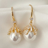 Glass pearl cz drop earrings