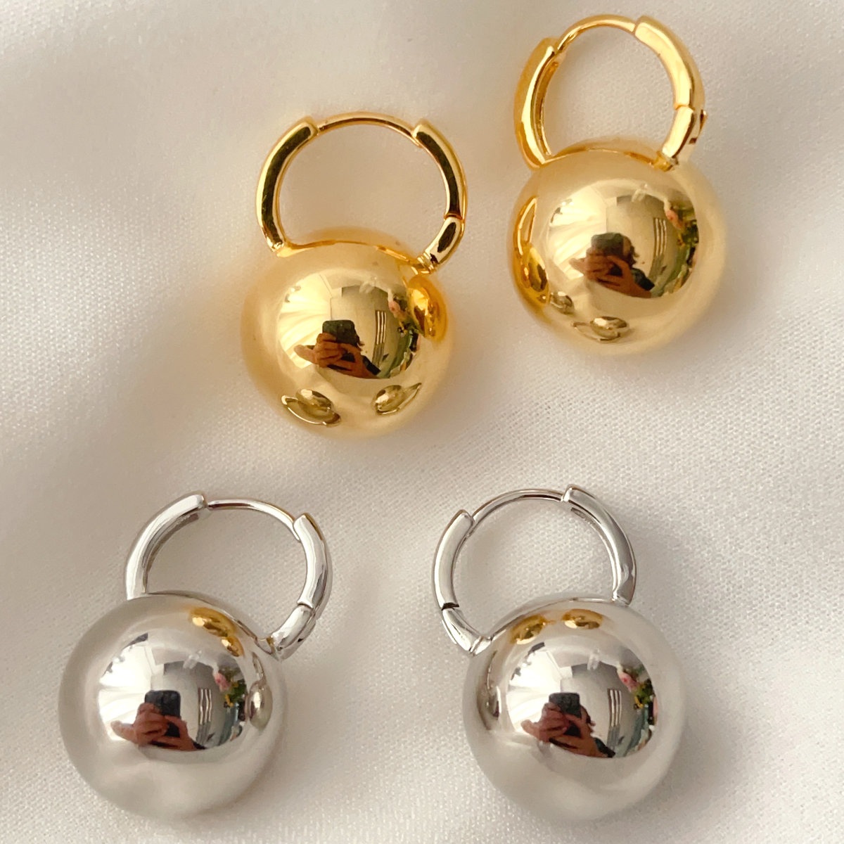 Gold ball hoop earrings