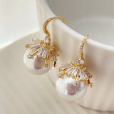 Glass pearl cz drop earrings