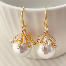 Glass pearl cz drop earrings
