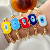 6mm gold bead bracelet with square glass evil eye charm