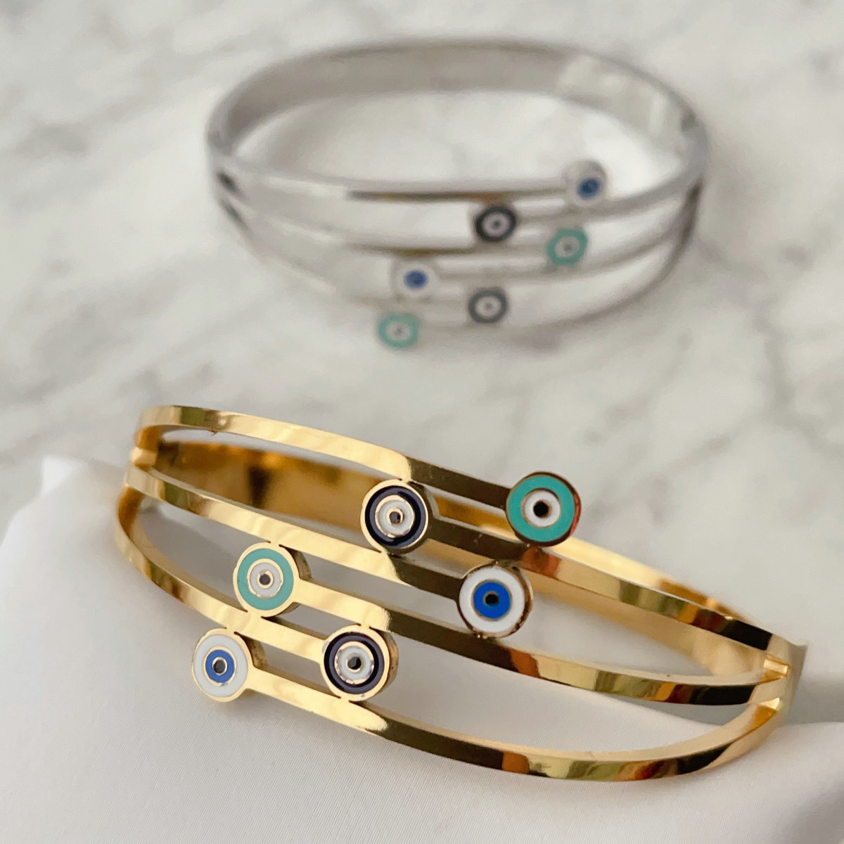 Evil eye stainless steel bangle