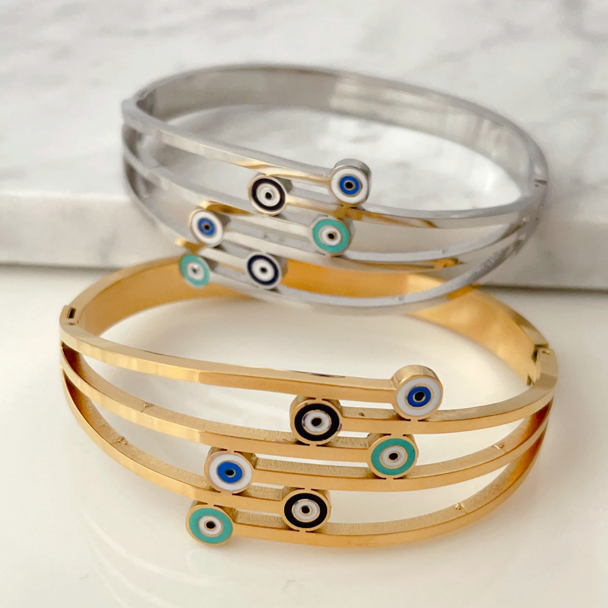Evil eye stainless steel bangle