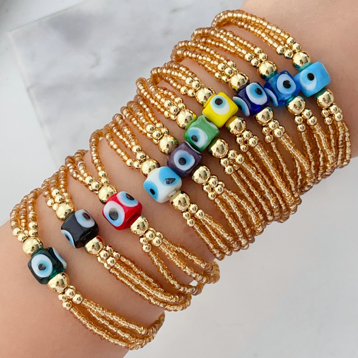 Gold chinese crystal glass evil eye bracelet