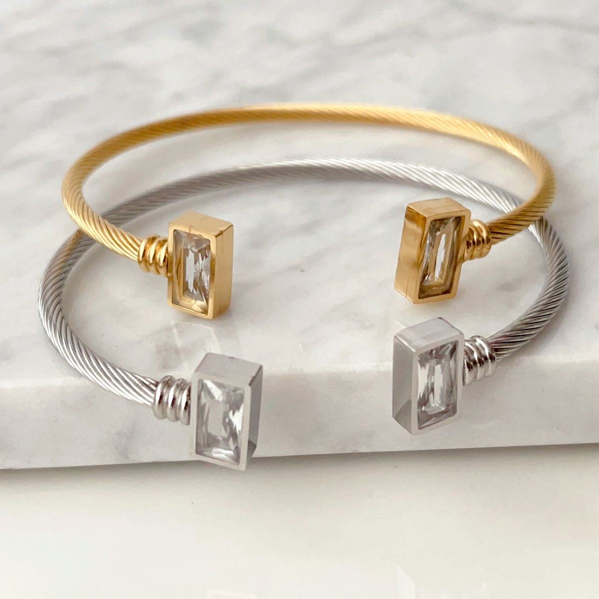 Square stone stainless steel bangle