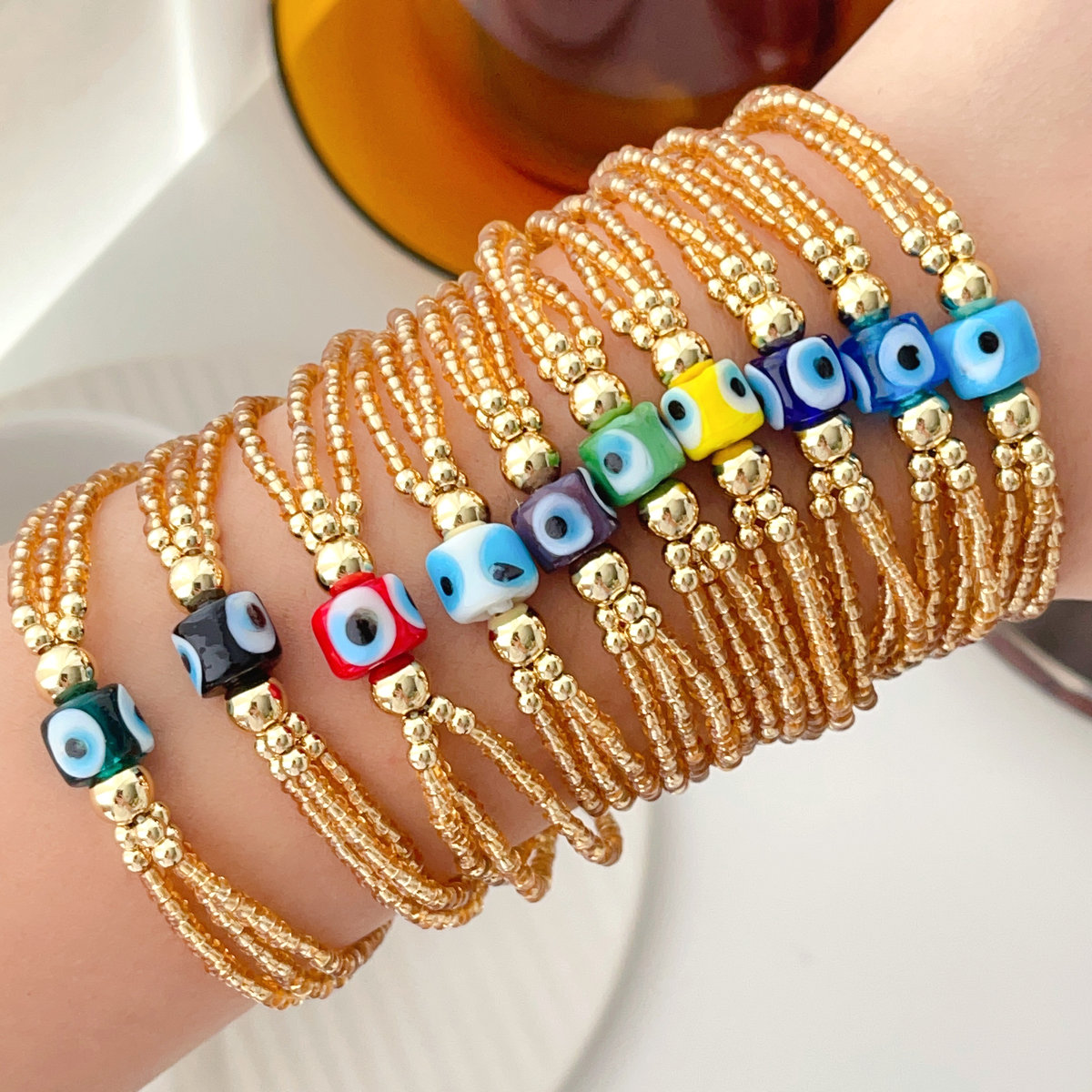 Gold chinese crystal glass evil eye bracelet