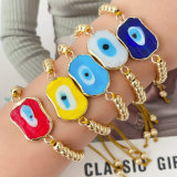 6mm gold bead bracelet with square glass evil eye charm