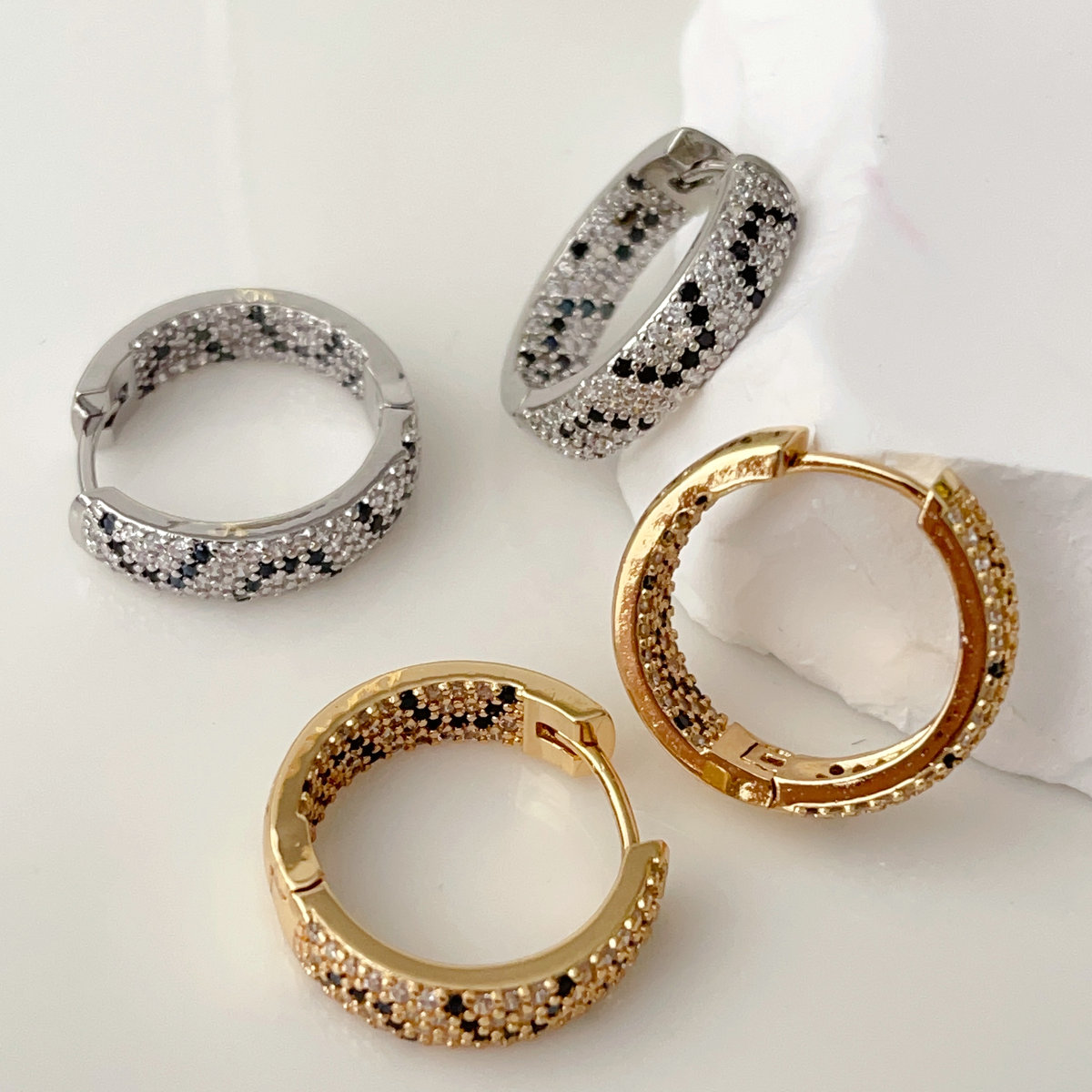 Pave leopard print hoops earrings