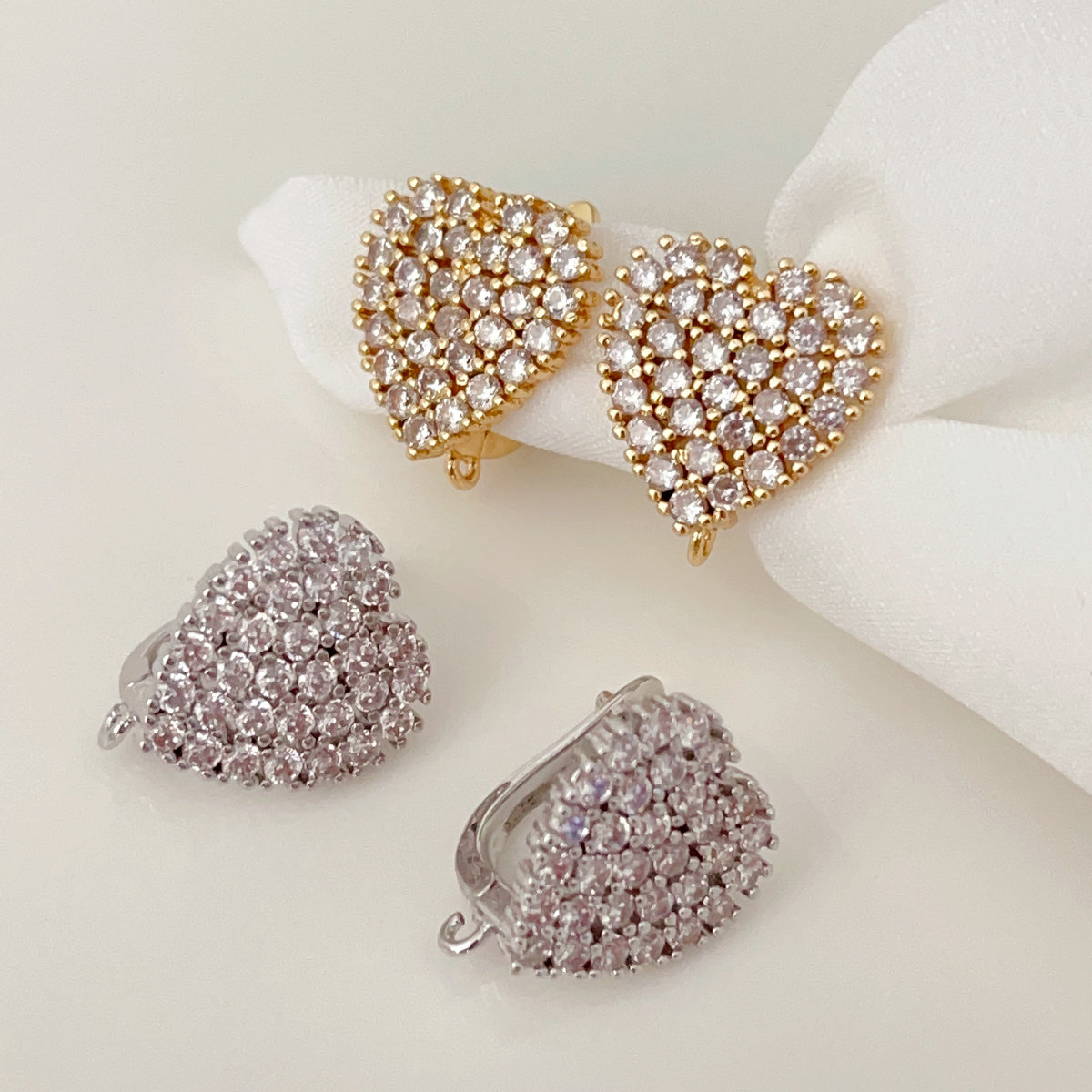 Pave cz heart earrings finding