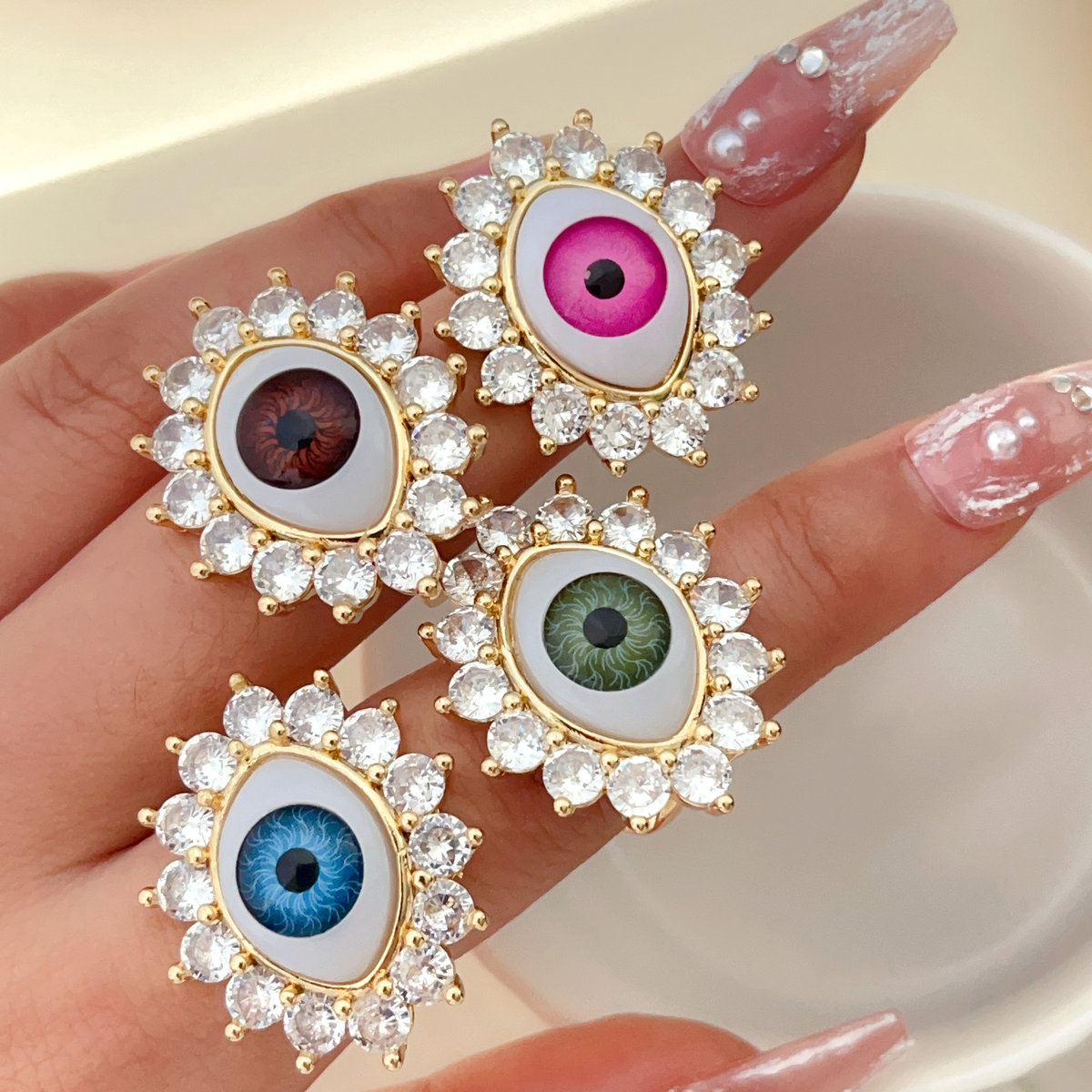 Pave evil eye adjustable ring