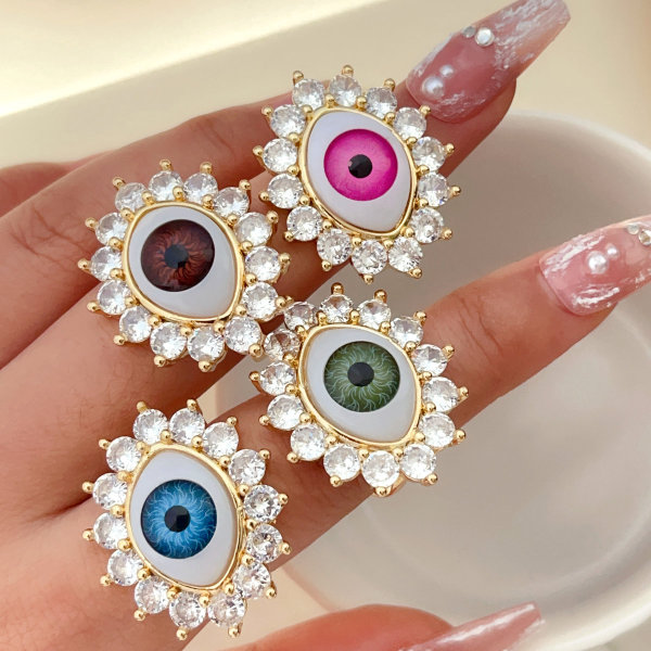 Pave evil eye adjustable ring