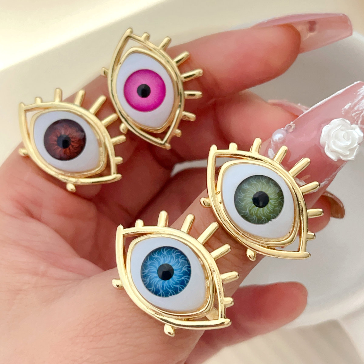Pave evil eye adjustable ring