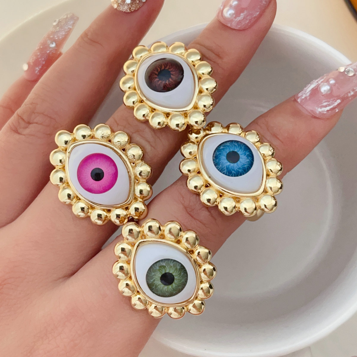 Gold ball evil eye adjustable ring