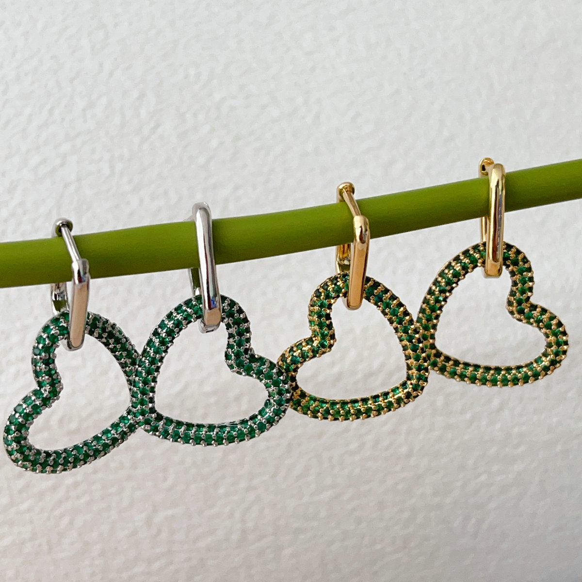 Pave heart drop earrings