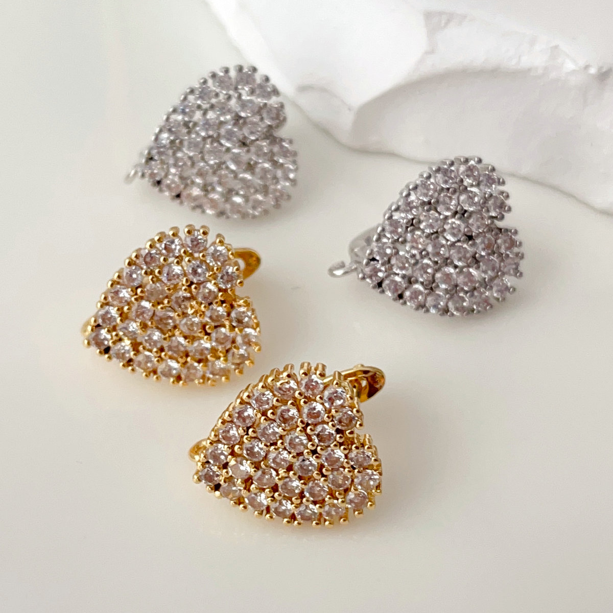Pave cz heart earrings finding