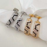 Pave leopard print hoops earrings