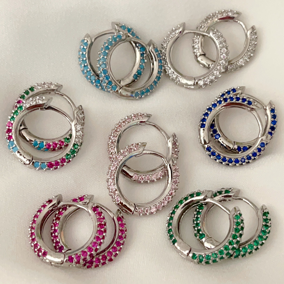 Silver plated simple cz hoops earrings