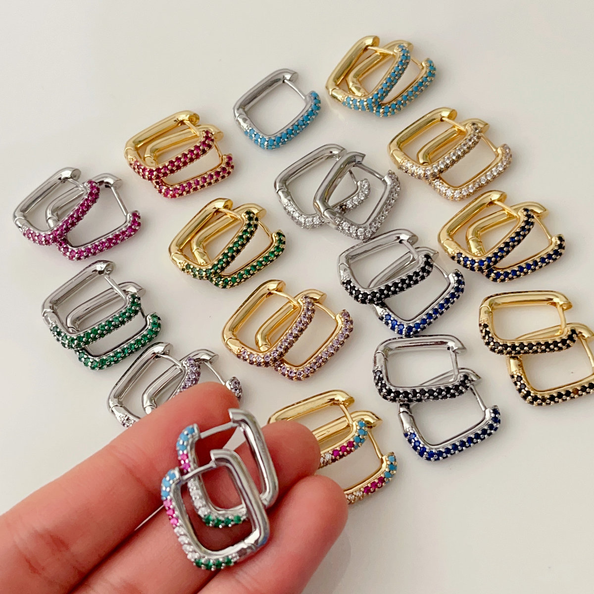 U pave cz hoop earrings