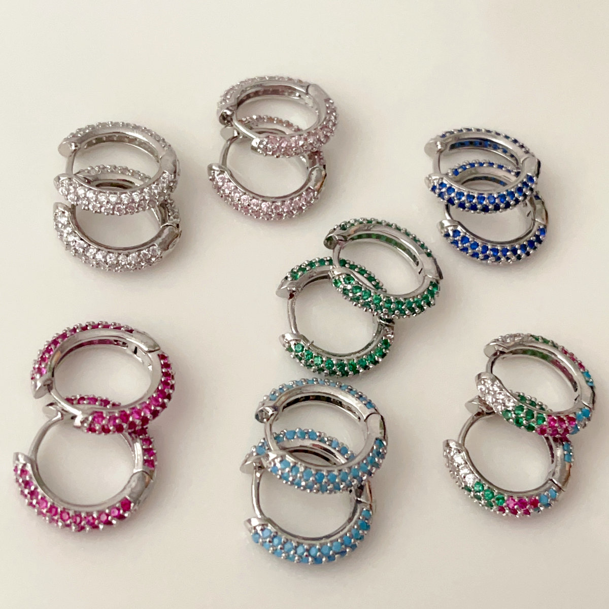 Silver plated simple cz hoops earrings