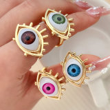 Pave evil eye adjustable ring