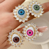 Pave evil eye adjustable ring