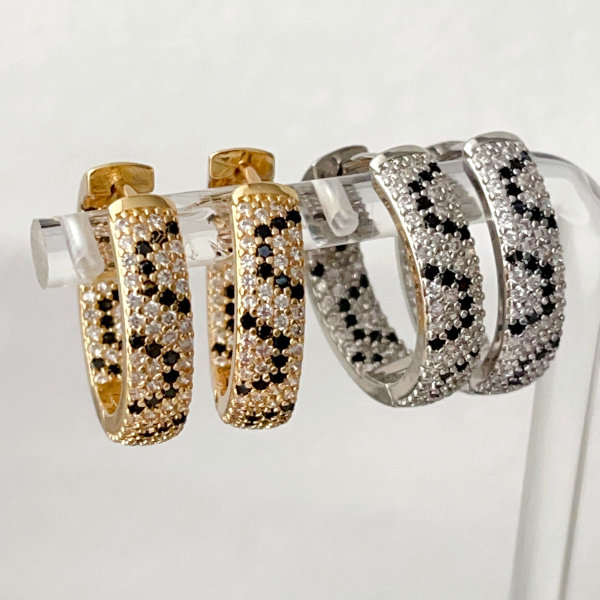Pave leopard print hoops earrings
