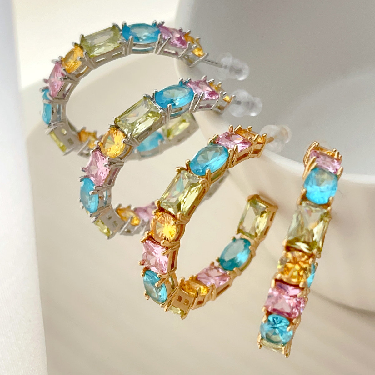 Colorful zircon hoops earrings