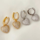 Pave cz heart dangle earrings