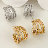 Pave cz fan hoop earrings