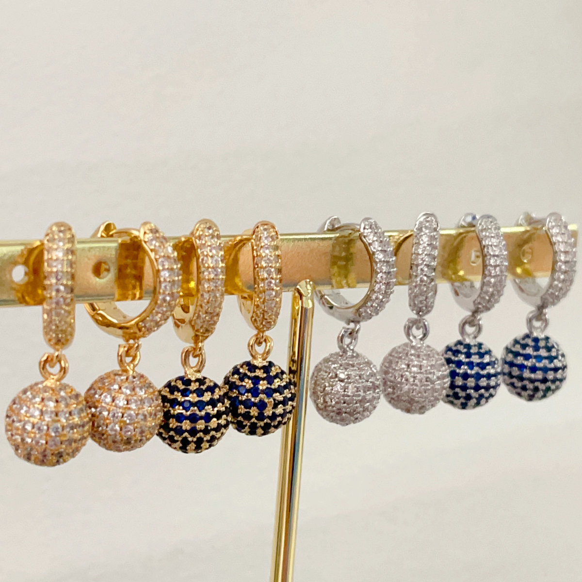 Pave cz ball drop earrings