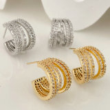Pave cz fan hoop earrings