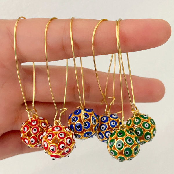 Evil eye ball long earrings