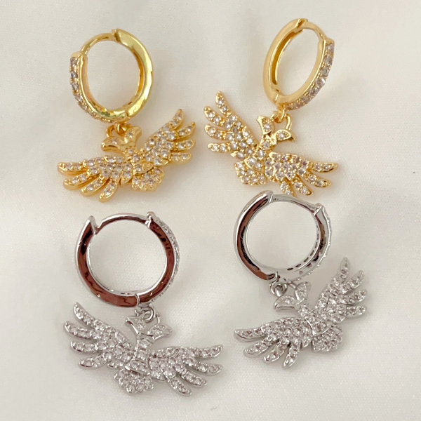 Pave eagle drop earrings