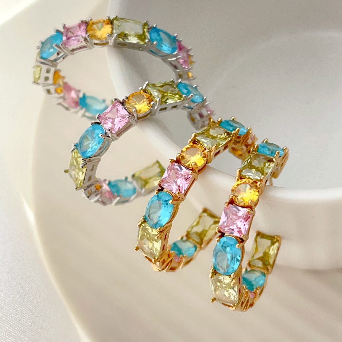 Colorful zircon hoops earrings