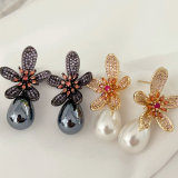 Glass cz pearl flower earrings