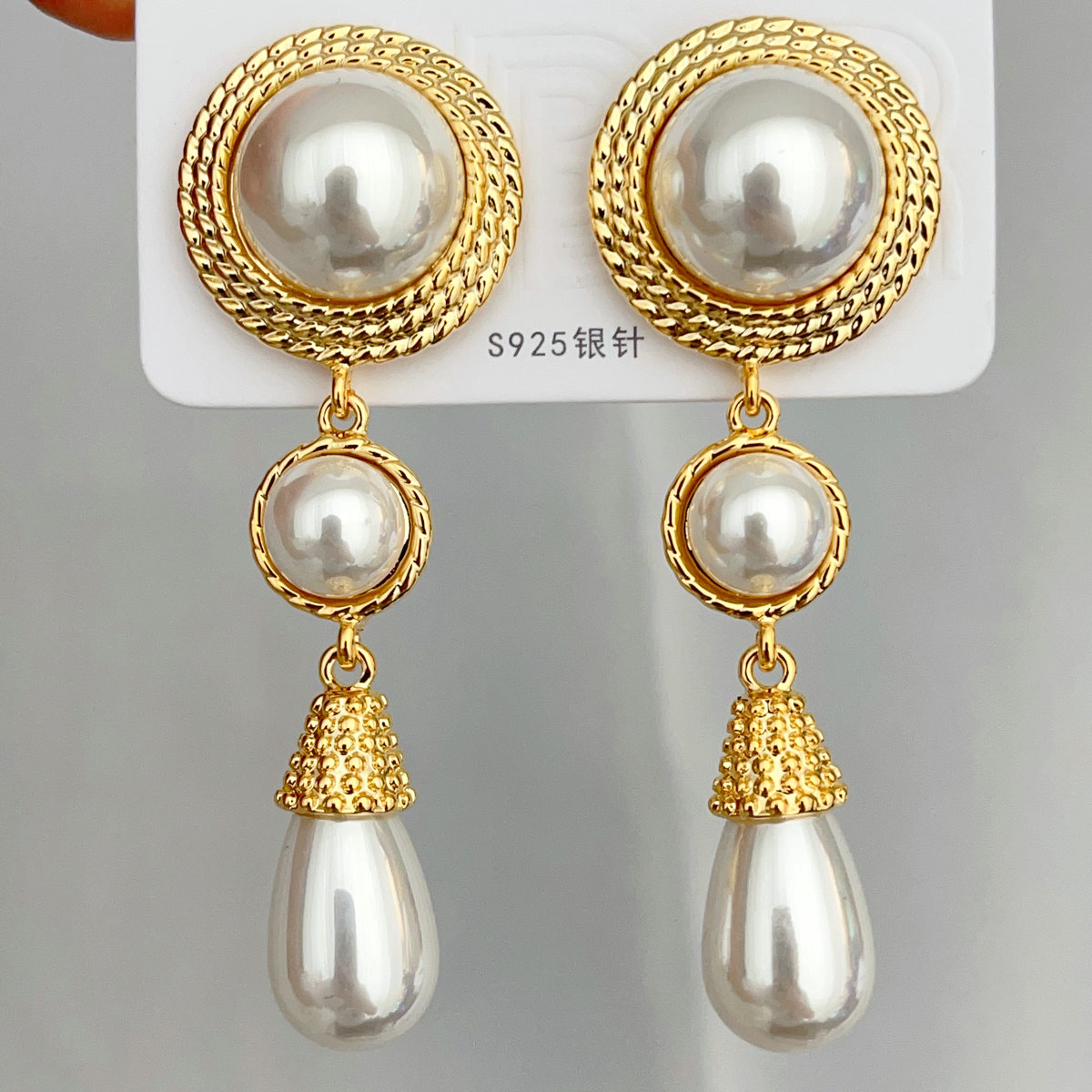 Long glass pearl dangle earrings