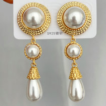 Long glass pearl dangle earrings