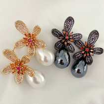 Glass cz pearl flower earrings