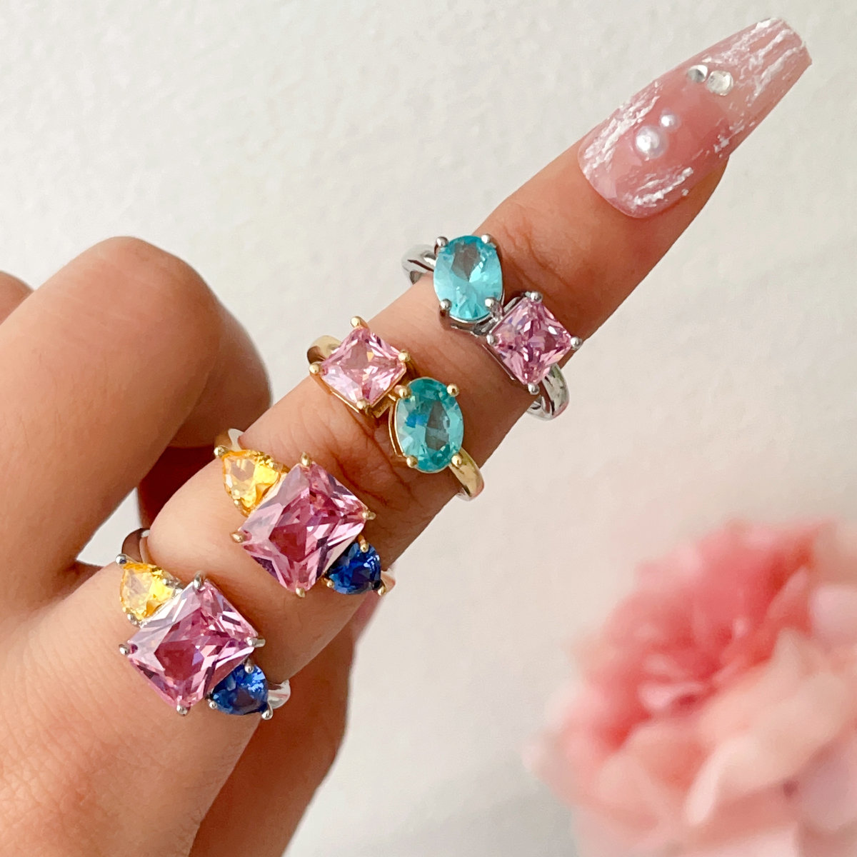 Pave cz coloful ring