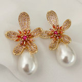 Glass cz pearl flower earrings