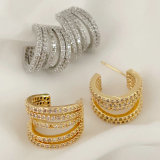 Pave cz fan hoop earrings